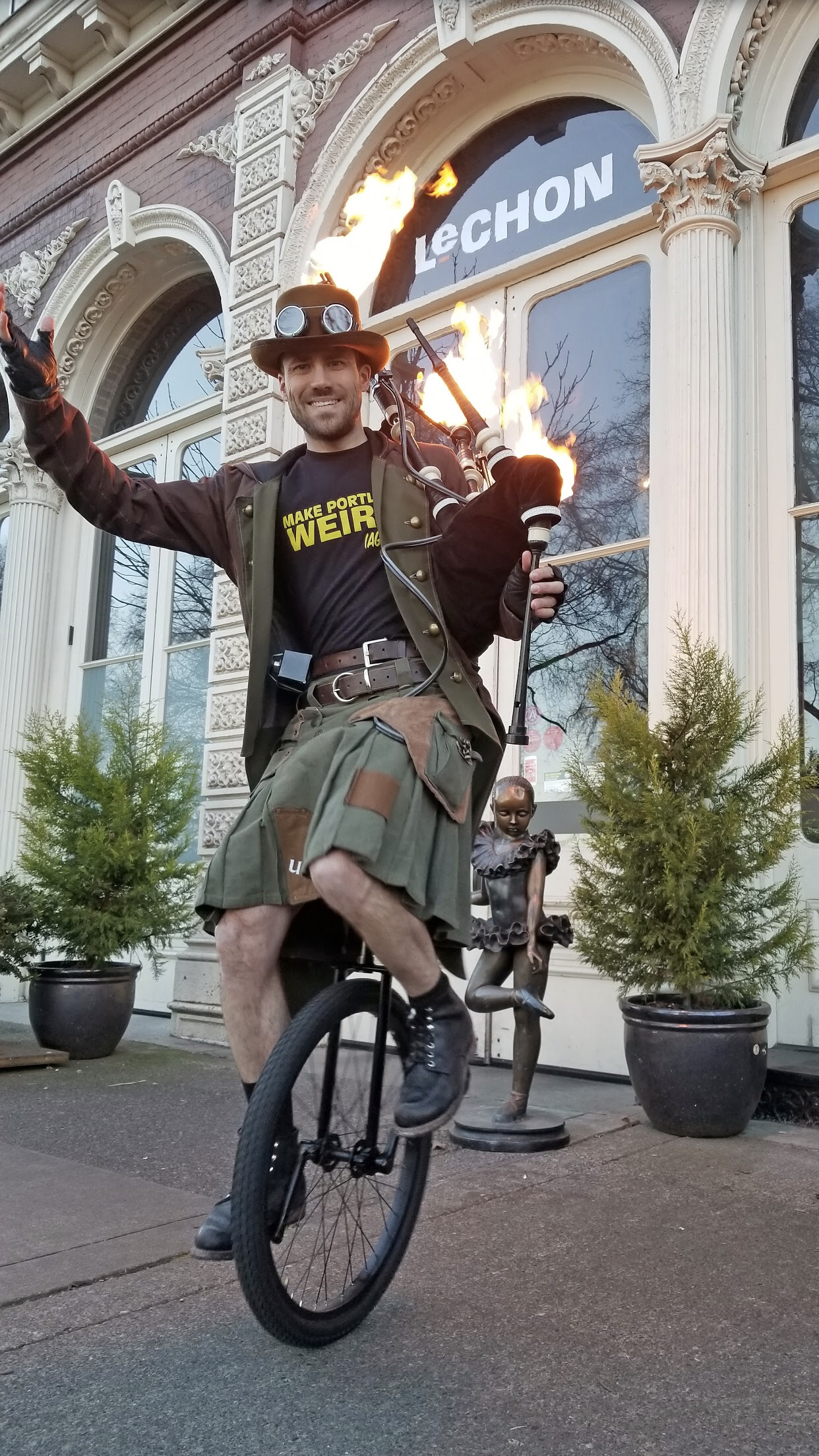 The Unipiper makes his way through Downtown Portland.